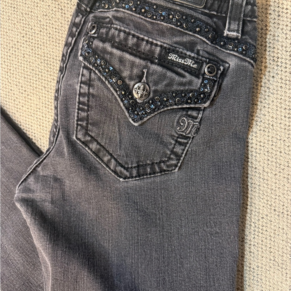 Miss Me Gray Sequin-Embellished Skinny Jeans